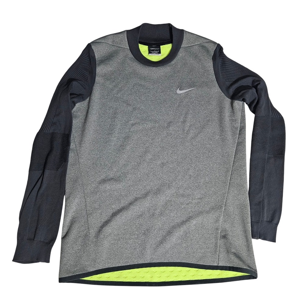 Nike Golf Therma-FIT Crewneck Sweater Grey Lime Green Mens Large